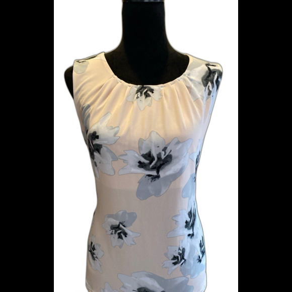 Marc New York Blouse Size Large Soft Pink Floral + Stretch Rounded Neck Top - Picture 1 of 11